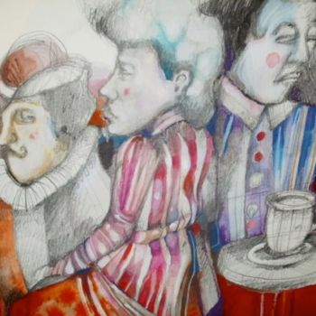 Disegno intitolato "Gente en el zócalo" da Yael Mancilla, Opera d'arte originale