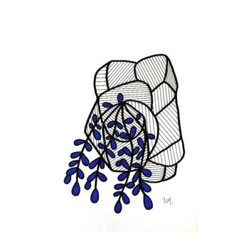 Rysunek zatytułowany „« Succulent Cactus…” autorstwa Yahia Ouled Moussa, Oryginalna praca, Atrament