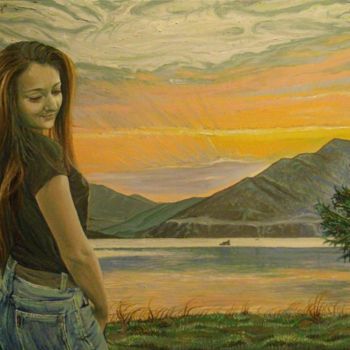 Painting titled "Lake of Silence (Оз…" by Andrei Gergelezhiu, Original Artwork, Oil