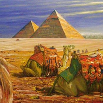 Painting titled "Giza" by Andrei Gergelezhiu, Original Artwork, Oil