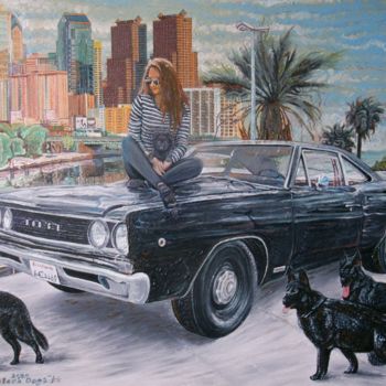 Painting titled "Black Dogs" by Andrei Gergelezhiu, Original Artwork, Oil