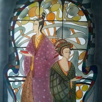 Картина под названием "Tea party" - Svitlana Yatsenko, Подлинное произведение искусства, Акварель
