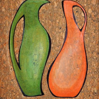Painting titled "Dancing  jugs" by Svitlana Yatsenko, Original Artwork, Acrylic