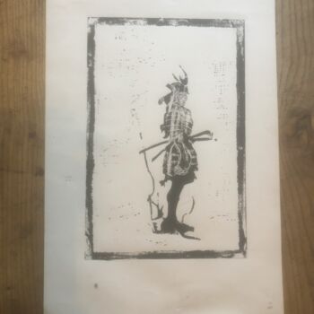 Incisioni, stampe intitolato "samourai" da Yakquiri, Opera d'arte originale, Incisioni su linoleum
