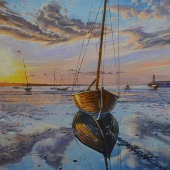 Картина под названием "Рассвет на море" - Игорь Якунин, Подлинное произведение искусства, Масло