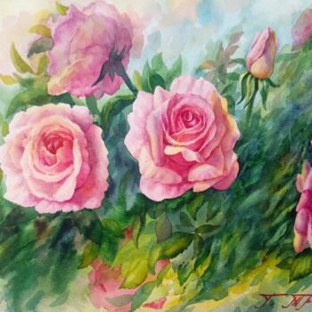 Painting titled "Розы" by Georgii Tril, Original Artwork, Watercolor