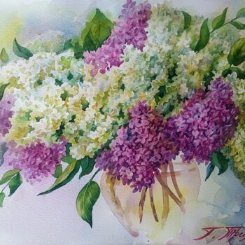 Painting titled "Букет сирени" by Georgii Tril, Original Artwork, Watercolor