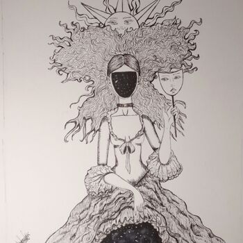 Rysunek zatytułowany „Sous ta peau l'univ…” autorstwa Yamina Bensola, Oryginalna praca, Długopis żelowy