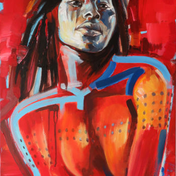 Peinture intitulée "Amérindienne 61x46" par Yan Bragance, Œuvre d'art originale, Acrylique