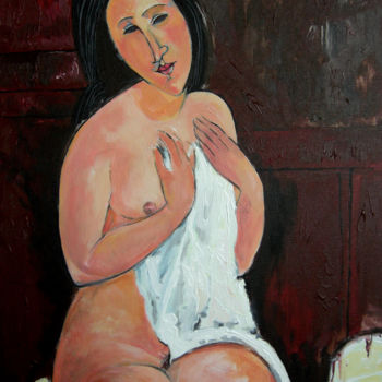 Painting titled "nu à la chemise 40x…" by Yan Bragance, Original Artwork, Acrylic