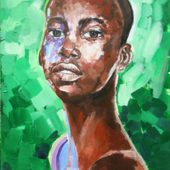 Painting titled "noire sur fond vert…" by Yan Bragance, Original Artwork, Acrylic