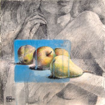 Painting titled "Pommes, poires" by Yan Vita, Original Artwork, Graphite