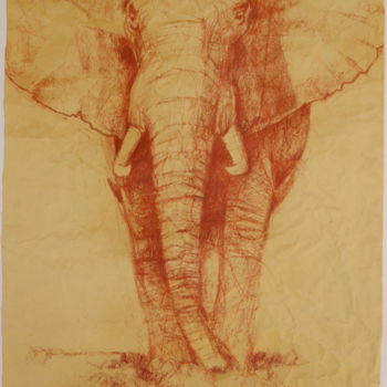 Zeichnungen mit dem Titel "éléphant 2" von Yan Vita, Original-Kunstwerk, Conté-Buntstifte