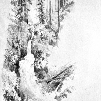 Tekening getiteld "Cascade" door Yan Vita, Origineel Kunstwerk, Potlood