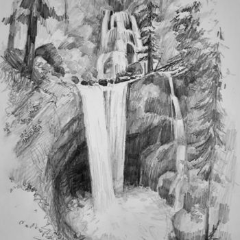 Zeichnungen mit dem Titel "Cascade 2" von Yan Vita, Original-Kunstwerk, Bleistift