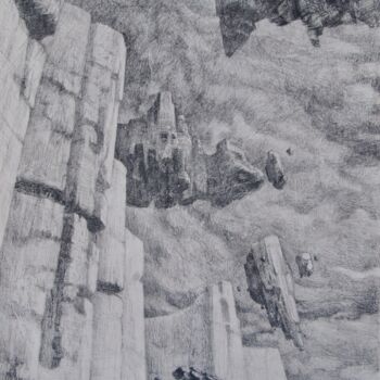 Drawing titled "Floating rocks" by Yan Vita, Original Artwork, Graphite Mounted on Wood Stretcher frame