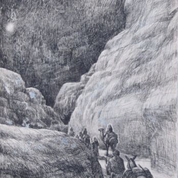 Σχέδιο με τίτλο "Chemin vers Bethleem" από Yan Vita, Αυθεντικά έργα τέχνης, Γραφίτης
