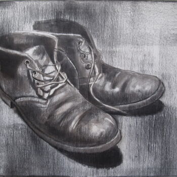 Malarstwo zatytułowany „Old shoes” autorstwa Yan Vita, Oryginalna praca, Węgiel drzewny