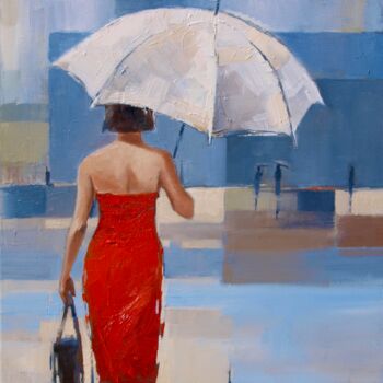 Malarstwo zatytułowany „Femme au parapluie” autorstwa Yan Vita, Oryginalna praca, Olej Zamontowany na Drewniana rama noszy