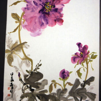 Peinture intitulée "富贵吉祥牡丹" par Yan Zi007, Œuvre d'art originale, Encre