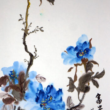 제목이 "蓝色牡丹"인 미술작품 燕紫007로, 원작, 잉크