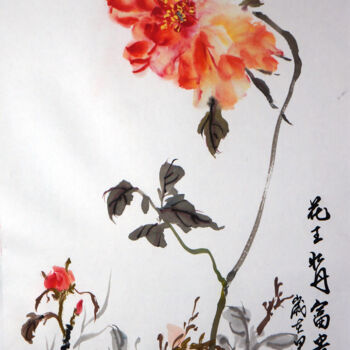 Painting titled "花王牡丹" by Yan Zi007, Original Artwork, Ink