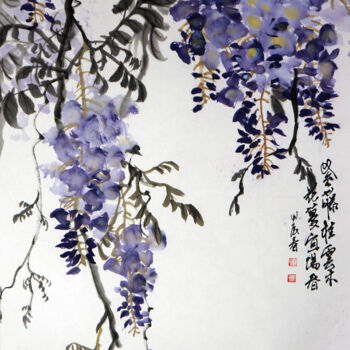Painting titled "紫藤挂云彩" by Yan Zi007, Original Artwork, Ink