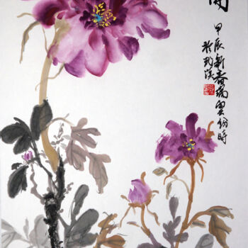 「嫣红牡丹」というタイトルの絵画 燕紫007によって, オリジナルのアートワーク, インク