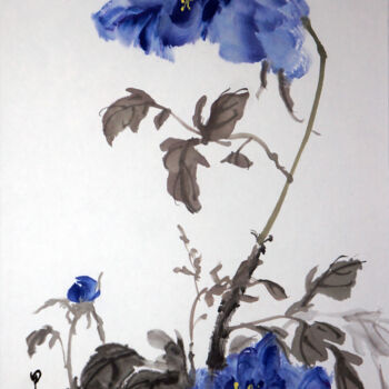 「大蓝牡丹六」というタイトルの絵画 燕紫007によって, オリジナルのアートワーク, インク