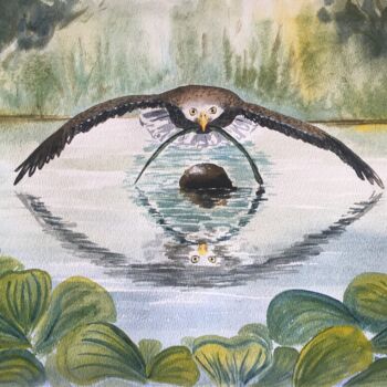 Картина под названием "Eagle flight" - Yana Bila, Подлинное произведение искусства, Акварель