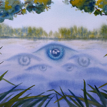 Pittura intitolato "Mysterious Lake" da Yana Bila, Opera d'arte originale, Acquarello