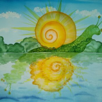Ζωγραφική με τίτλο "Snail carrying the…" από Yana Bila, Αυθεντικά έργα τέχνης, Ακουαρέλα