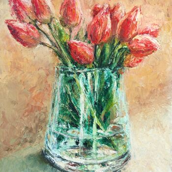 Peinture intitulée "Still life "Tulips"" par Yana Dulger, Œuvre d'art originale, Huile Monté sur Châssis en bois