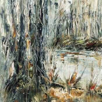 Painting titled ""IN THE FOREST"" by Yana Dulger, Original Artwork, Oil Mounted on Wood Stretcher frame