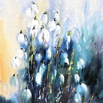 Painting titled "Snowdrops Flowers" by Yana Ivannikova, Original Artwork, Watercolor