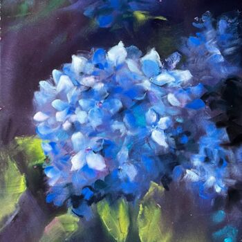 Картина под названием "Blue Hortensia" - Yana Ivannikova, Подлинное произведение искусства, Акварель