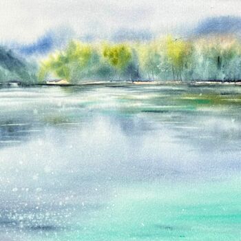 Malerei mit dem Titel "Lake Tranquillity" von Yana Ivannikova, Original-Kunstwerk, Aquarell