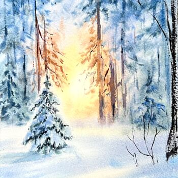 Pintura titulada "Snowy Forest in Fin…" por Yana Ivannikova, Obra de arte original, Acuarela
