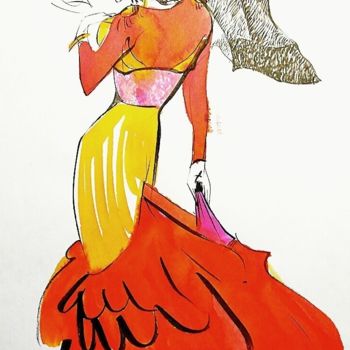Rysunek zatytułowany „Flamenko girl” autorstwa Yana Sol, Oryginalna praca, Atrament