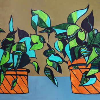 Pittura intitolato "Flowers in pots" da Yana Koretska, Opera d'arte originale, Acrilico