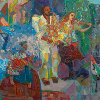 Pittura intitolato "Street musicians" da Yana Koretska, Opera d'arte originale, Acrilico