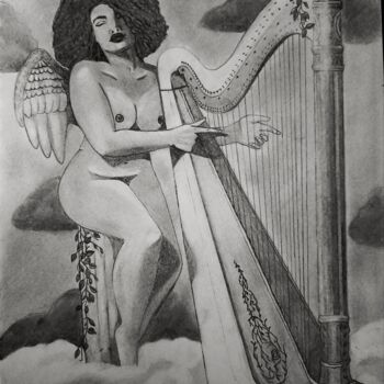 Drawing titled "The Divine Harp" by Yana Sidorenko, Original Artwork, Pencil