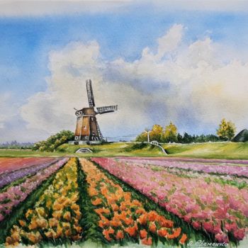 Peinture intitulée ""Голландский пейзаж"" par Yana Yeremenko, Œuvre d'art originale, Aquarelle