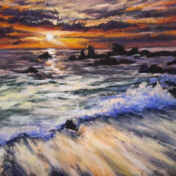 Dessin intitulée ""Sunset", seascape,…" par Yana Yeremenko, Œuvre d'art originale, Pastel
