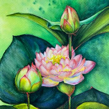 Dessin intitulée "“Pink lily” waterco…" par Yana Yeremenko, Œuvre d'art originale, Aquarelle