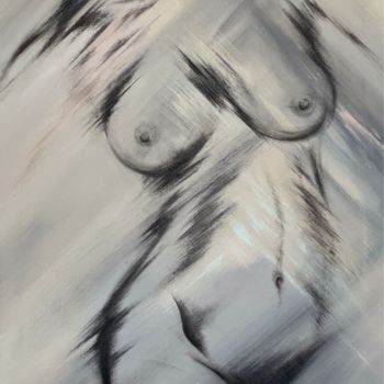 Painting titled "woman nu. № 2" by Yana Dengina, Original Artwork, Charcoal Mounted on Wood Stretcher frame