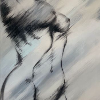 Painting titled "woman nu. № 1" by Yana Dengina, Original Artwork, Charcoal Mounted on Wood Stretcher frame