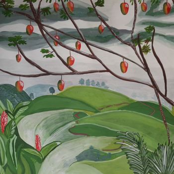 Painting titled "Mango tree among fo…" by Yanasarttreasures, Original Artwork, Gouache
