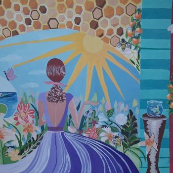 Картина под названием "Girl in a Honeyland…" - Yanasarttreasures, Подлинное произведение искусства, Гуашь