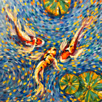Painting titled "Goldfish Koi" by Yana Shapoval, Original Artwork, Oil
